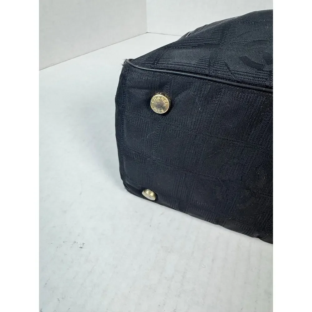 Chanel New Travel Line Tote Black Jacquard CC Shoulder Bag